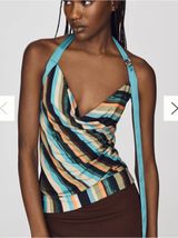 Maeve Anthropologie Striped Cowl Neck Halter Top Y2K Inspired Size Small Photo 0
