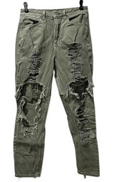 American Eagle Jeans Olive Green High Rise Distressed Women Size 6 Petite Photo 0