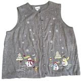 Breckenridge Women's 2X XXL Christmas Cardigan Sweater Vest Winter Snowman Gray Photo 0