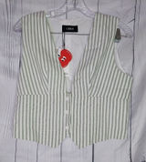 Cider Green And White Striped Women's Cropped Preppy Coastal Corporate Vest NWT Photo 0