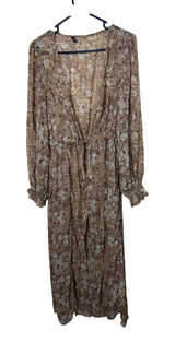 Express Womens Floral Metallic Sheer Duster Cardigan Brown Tan M/L Photo 0