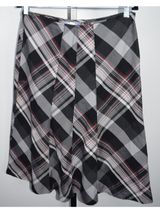 Nine West Plaid Skirt Women's Size 8 Black Grey Red A-Line Bias Cut Midi Skirt Photo 0