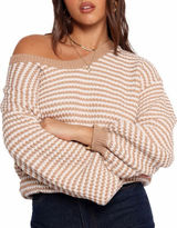 Petal & Pup Becca Crewneck Waffle Stitch Stripe Knit Sweater Photo 0