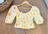 Faithfull‎ The Brand Floral Smocked Puff Sleeve Top Womens Yellow Orange Size S Photo 0