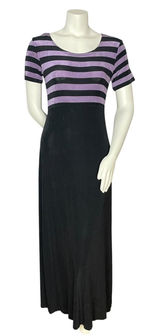 Vintage Slinky Dress 90s Stripes Empire Waist Short Sleeves Stretchy Maxi Retro Photo 0