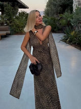 Zara Leopard Print Evening Gown with Scarf maxi dress Photo 0