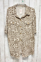 Carole Christian Leopard Print Tunic Women XL Brown Button Down French Terry‎ Photo 0