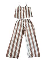 SHEIN White and Tan Striped Wide-Leg Jumpsuit Photo 0