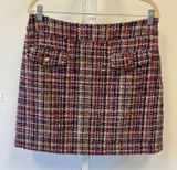 Loft Multi Color Tweed Plaid Mini Skirt Gold Button Front Size 10 Purple Red Photo 0