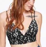 Victoria’s Secret PINK Black Sunflower Seersucker Bralette Bra Top Size Medium Photo 0