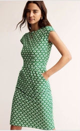 Boden Size-4R Womens Florrie Jersey Dress Cotton Green Short Sleeve Photo 0