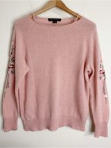 Skull Cashmere Dusty Pink Floral Skull Embroidery Neck Cutout Cashmere Sweater M Photo 0