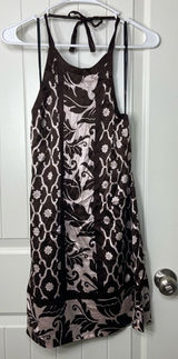 NWOT Bebe women’s silky brown nude pink floral halter minidress‎ dress XS Photo 0