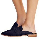 Free People At Ease Loafers Leather Slip On Square Toe Stacked Heel Black 10.5 Photo 0