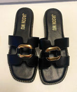 Jason Wu Women's Black Leather Slide Sandals Buckle Slip-On US 7.5 Photo 0