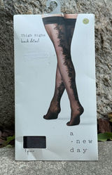 NWT A New Day Black Floral Back Seam Thigh High Stockings M/L Photo 0
