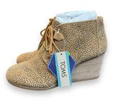 Toms Desert Ankle Lace Up Brown Suede Cheetah Leopard Wedge Boots Women's Sz 8.5 Photo 0
