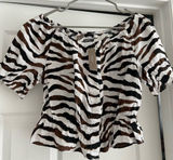 NWT J. Crew Womens Short Sleeved Blouse Brown/White Zebra Print Size Small Photo 0
