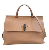 Gucci Large Bamboo Daily 370830 Camel Leather Top Handle 2Way Bag Striped Lining Photo 0