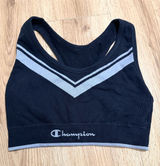 Champion Womens Seamless Sports Bra S Black Gray Chevron Racerback Logo Crop Photo 0