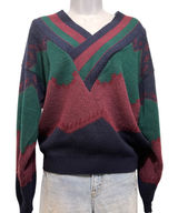 Nuovo Jeanswear Vintage‎ 90s V-Neck Sweater Geometric Colorblock Burgundy Green Photo 0