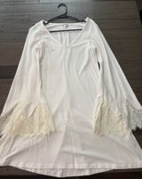 Express White Lace Bell Sleeve Dress Womens Small Boho Romantic Shift Mini Photo 0