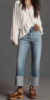 Anthropologie Pilcro Women’s Scotty High Rise Cuffed Straight Leg Jeans 26 Tall Photo 0