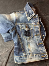 Sequined Interlocking CC Logo Cropped Denim Jacket Medium Wash Blue Large Size undefined Photo 0