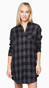 Rails Bianca Flannel Shirt Dress Women's‎ Buttondown Small Grey Black Plaid Cozy Photo 0