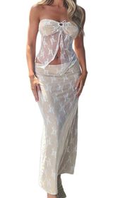Elegant Cream Lace Tube Top and Maxi Skirt Set Photo 0