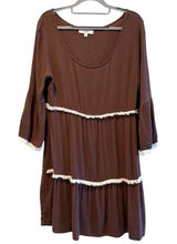 Umgee Babydoll Mini Dress Brown Boho Fringe Tiered Bell‎ Sleeve Women Size L Photo 0