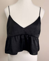 Wilfred Aritzia‎ Black Satin Peplum Camisole Cropped Top Womens Size M Photo 0