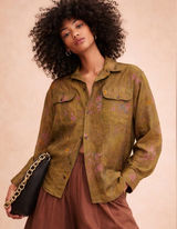 πΏ Trendy Free People Floral Moss Camp Shirt Top Greyed Olive Size: S (fits 6β8) Photo 0