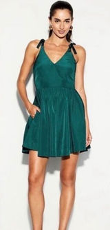 Old Navy The Occasion dress Emerald Green Tie Shoulder Fit Flare Mini Dress L‎ Photo 0