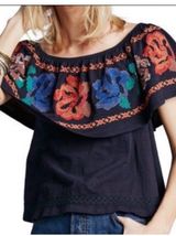 Free People “ To the Left” Black off-the-shoulder peasant top Size Small Photo 0