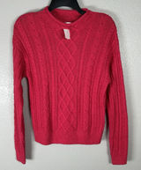NEW‎ J.Crew Mock Roll Neck Cable Knit Sweater Womens XS Pink Fisherman Cotton Photo 0