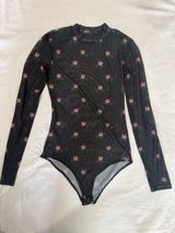 Bershka Black Long-Sleeve Floral Mesh Bodysuit Photo 0