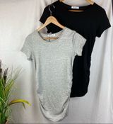 Smallshow Set of 2 Black & Gray Short Sleeve Ruched Maternity Tee T Shirts Photo 0