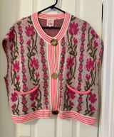 So Me Pink Floral Knit Cardigan Vest with Gold Buttons Photo 0