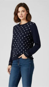 Tommy Hilfiger Womens Sweater Small Petite Navy Blue Polka Dot Crewneck Photo 0