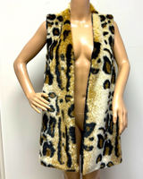 NWOT Joseph A Faux Fur Cheetah Print Long Duster Vest Sweater in back size S Photo 0