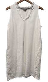 Tommy Bahama Two Palms Linen Dress M White Ruffle Frayed V-Neck Coastal Resort Photo 0