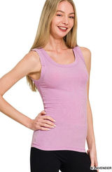 Zenana Washed Ribbed Scoop Neck Tank Top -‎ Small Photo 0