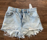 Zara High Waisted Denim Shorts Distressing in a light wash! Photo 0