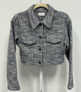 Boutique Storia Tweed Like Cropped Button Jacket Top Dusty Gray Small Photo 0