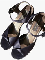 Unlisted Navy Blue Satin Block Heel‎ Sandals Strap Platform U47253 Size 10 Photo 0
