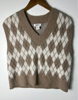 William Rast Wm Med Argyle Fuzzy Knit Sweater Vest Brown Tan V-Neck Photo 0