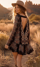 Free People Boho Paisley Medallion Open Back Mini Dress‎ Black Multi Medium Photo 0