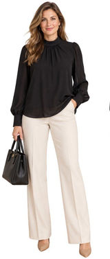 J. Crew Long-Sleeve Shirred Mockneck Top Blouse Women's XL Black Career Preppy Photo 0