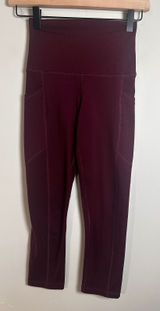 Yogalicious High Waisted Cropped Leggings Burgundy Maroon‎ Side Pockets XS Photo 0